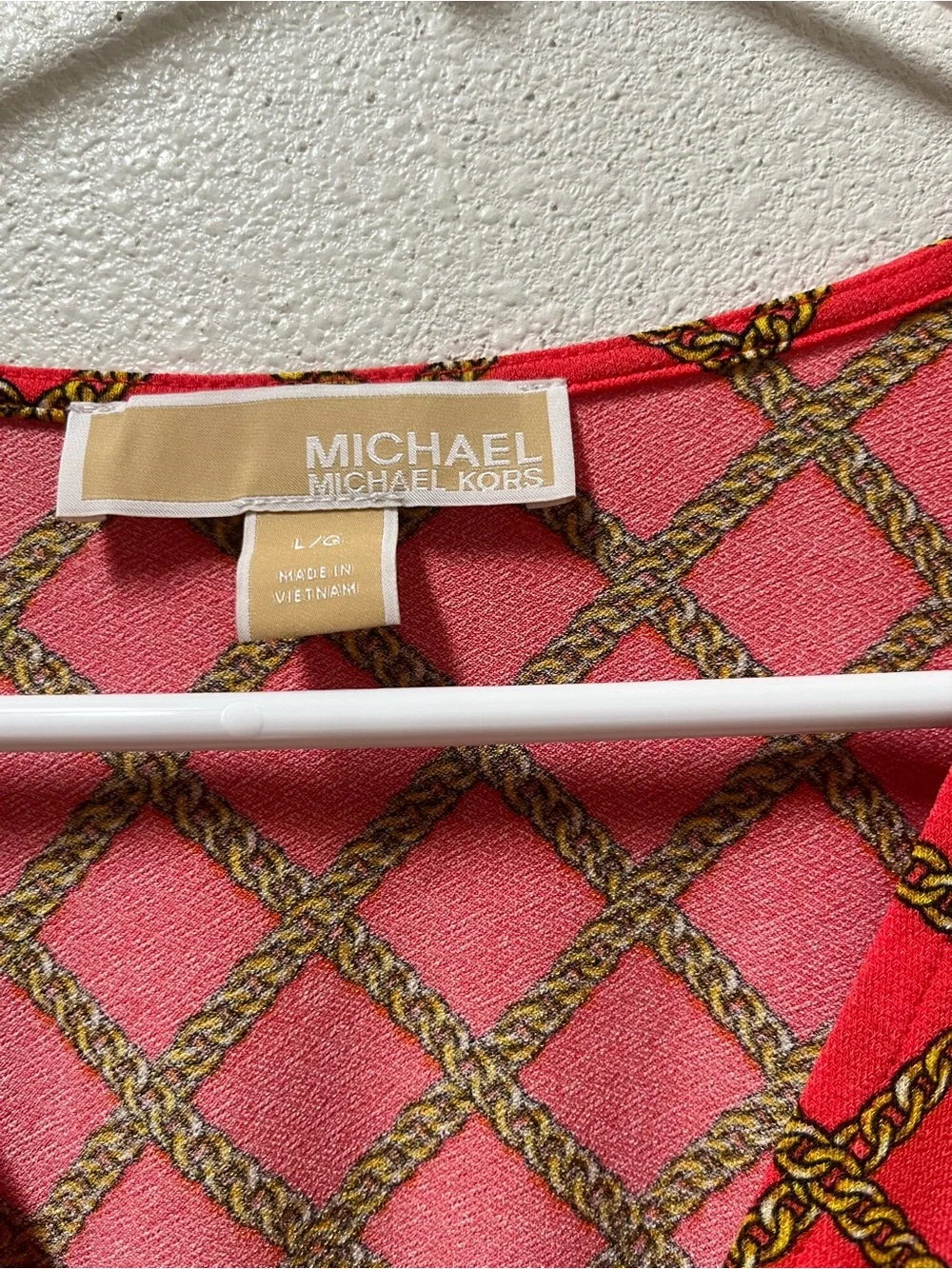 Michael Kors Red Diamond-Print V-Neck Button Top